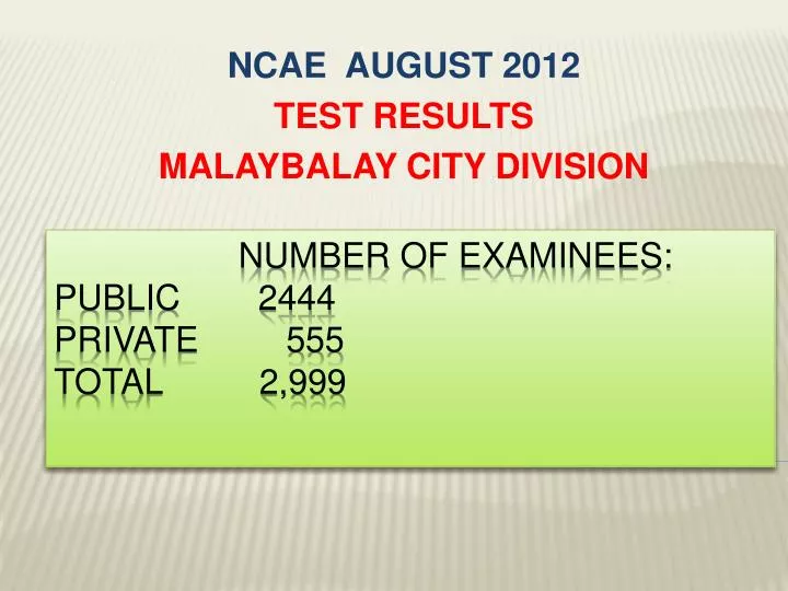 ncae august 2012 test results malaybalay city division