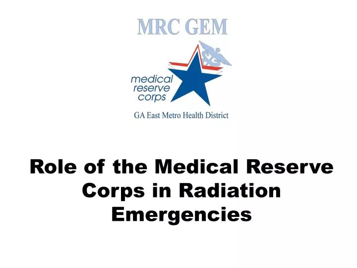 role of the medical reserve corps in radiation emergencies