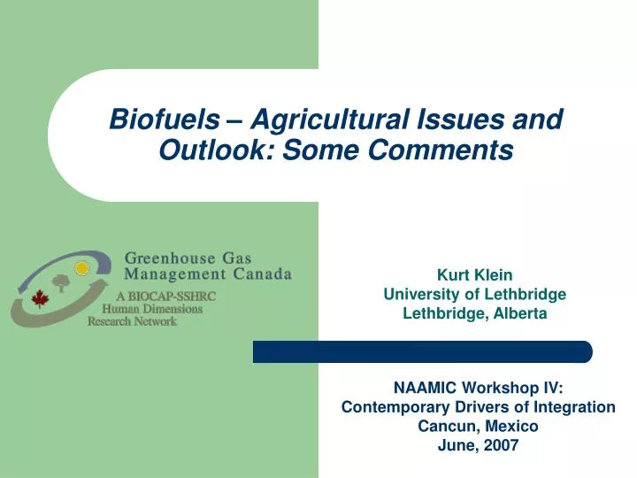 biofuels agricultural issues and outlook some comments