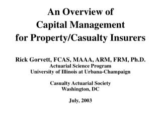 An Overview of Capital Management for Property/Casualty Insurers