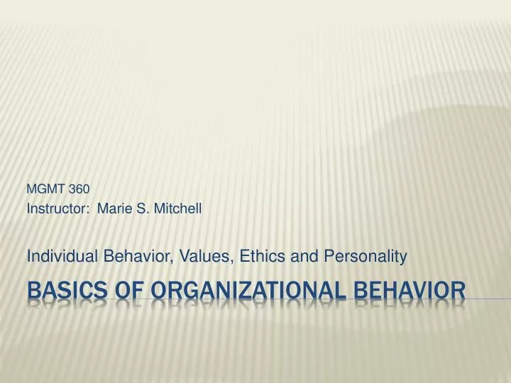 mgmt 360 instructor marie s mitchell individual behavior values ethics and personality