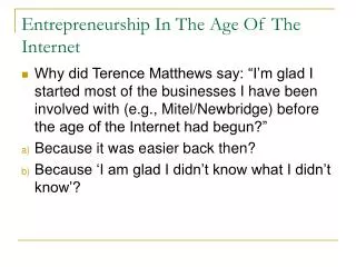 Entrepreneurship In The Age Of The Internet