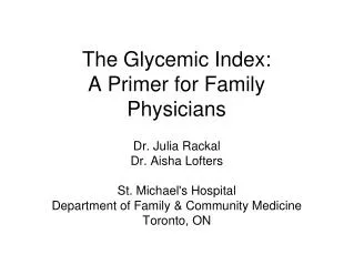 The Glycemic Index: A Primer for Family Physicians