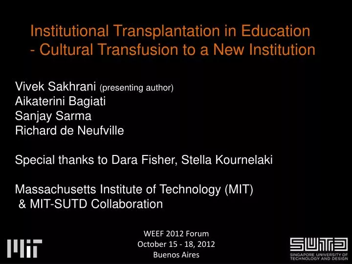 institutional transplantation i n education cultural transfusion to a new institution