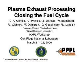 Plasma Exhaust Processing Closing the Fuel Cycle