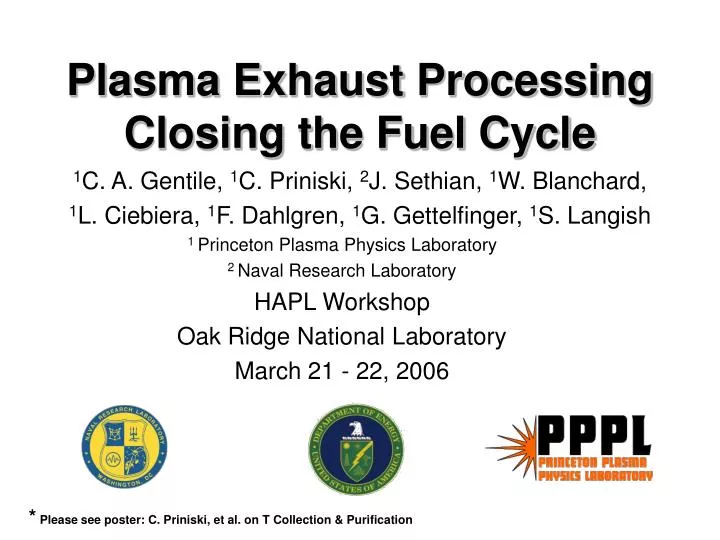 plasma exhaust processing closing the fuel cycle