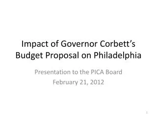 Impact of Governor Corbett’s Budget Proposal on Philadelphia