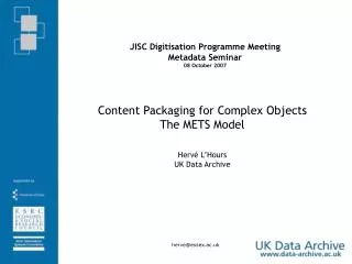 JISC Digitisation Programme Meeting Metadata Seminar 08 October 2007