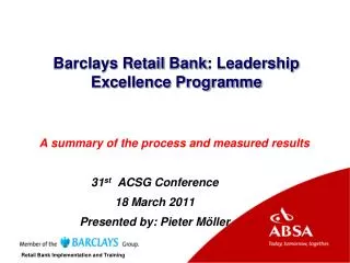 Barclays Retail Bank : Leadership Excellence Programme