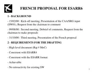 FRENCH PROPOSAL FOR ESARR6