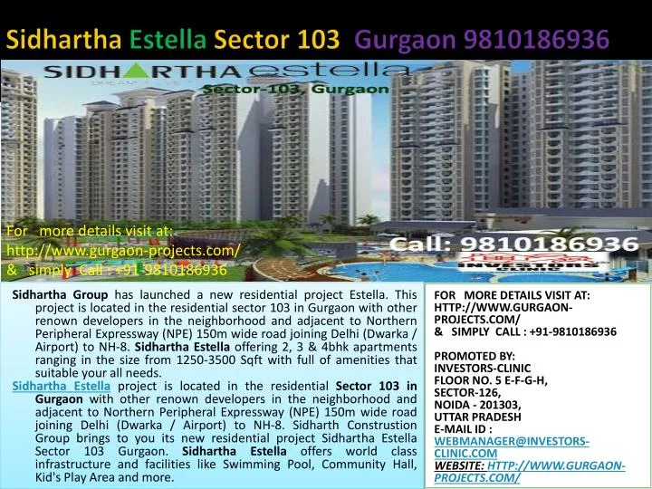 sidhartha estella sector 103 gurgaon 9810186936