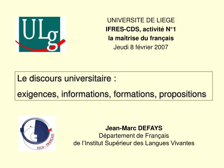 jean marc defays d partement de fran ais de l institut sup rieur des langues vivantes