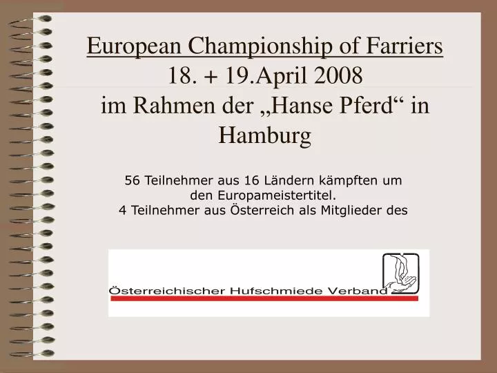 european championship of farriers 18 19 april 2008 im rahmen der hanse pferd in hamburg