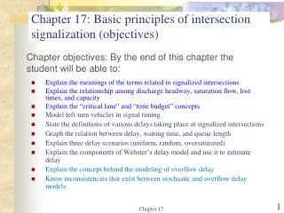 Chapter 17: Basic principles of intersection signalization (objectives)