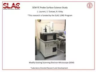 SEM FE Probe Surface Science Study L. Laurent, S. Tantawi, R. Kirby *This research is funded by the SLAC LDRD Program