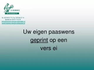 Uw eigen paaswens geprint op een vers ei