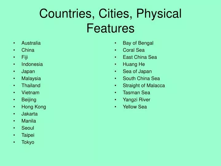 countries cities physical features