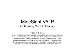 MineSight VALP Optimizing Cut-Off Grades