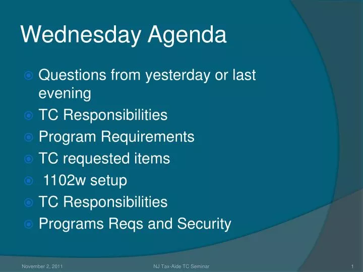 wednesday agenda