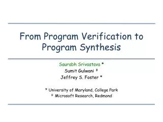 From Program Verification to Program Synthesis