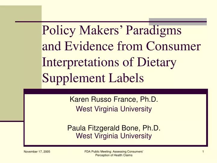 policy makers paradigms and evidence from consumer interpretations of dietary supplement labels