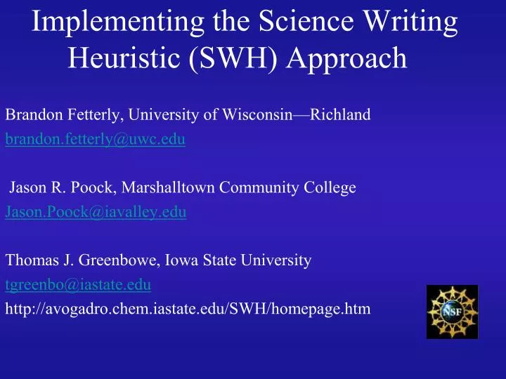 implementing the science writing heuristic swh approach