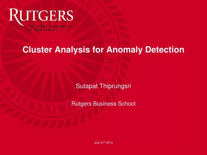 cluster analysis for anomaly detection