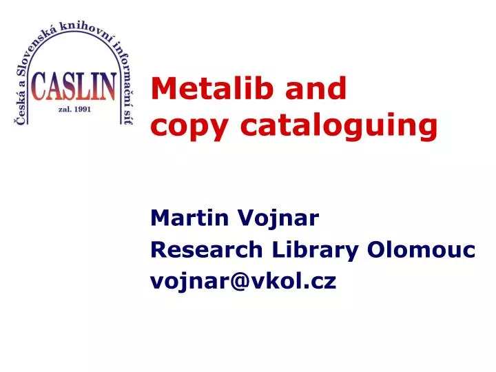 metalib and copy cataloguing