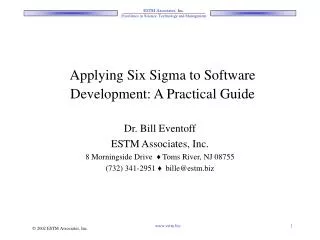 Applying Six Sigma to Software Development: A Practical Guide