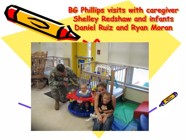 bg phillips visits with caregiver shelley redshaw and infants daniel ruiz and ryan moran