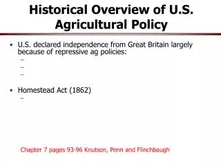 Historical Overview of U.S. Agricultural Policy