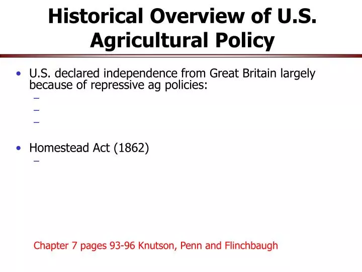 historical overview of u s agricultural policy