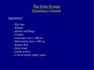 The Solar System Gianfranco Gentile