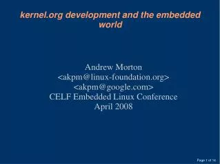 kernel.org development and the embedded world