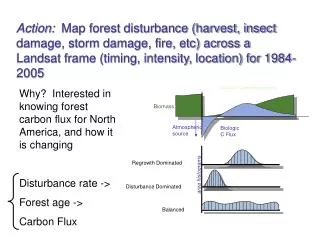 Action: Map forest disturbance (harvest, insect damage, storm damage, fire, etc) across a Landsat frame (timing, inten