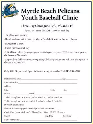 Myrtle Beach Pelicans Youth Baseball Clinic