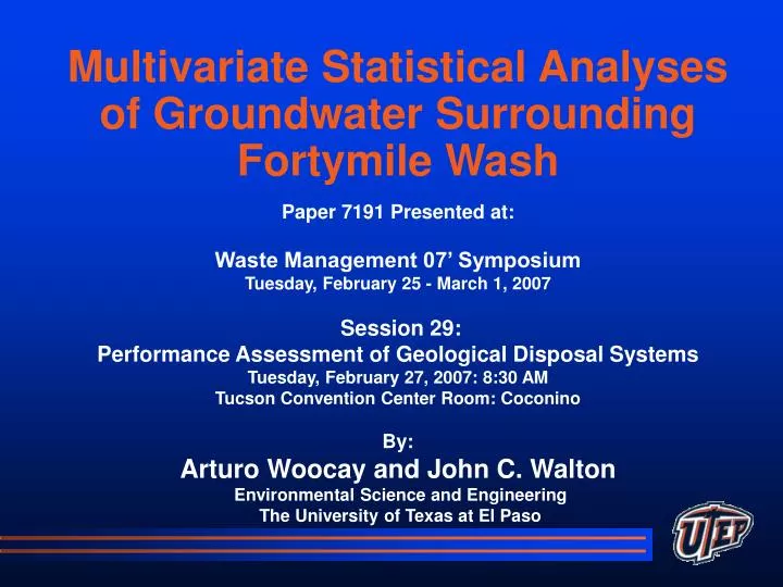 multivariate statistical analyses of groundwater surrounding fortymile wash