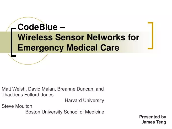 codeblue wireless sensor networks for emergency medical care