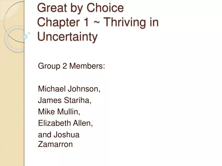great by choice chapter 1 thriving in uncertainty