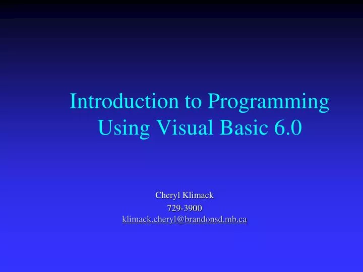 introduction to programming using visual basic 6 0