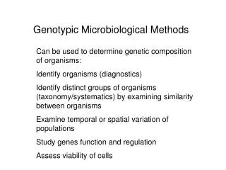 Genotypic Microbiological Methods