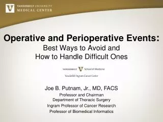 Operative and Perioperative Events : Best Ways to Avoid and H ow to Handle Difficult Ones