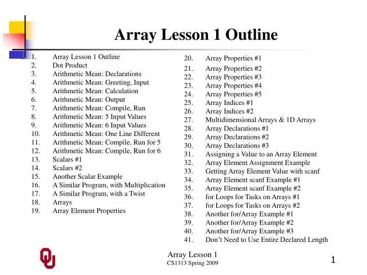 array lesson 1 outline