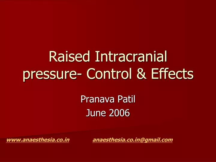 raised intracranial pressure control effects