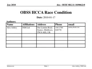OBSS HCCA Race Condition