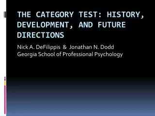 The Category Test: History, development, and future directions
