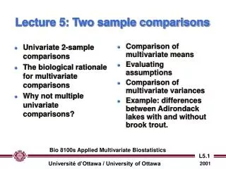 Lecture 5: Two sample comparisons