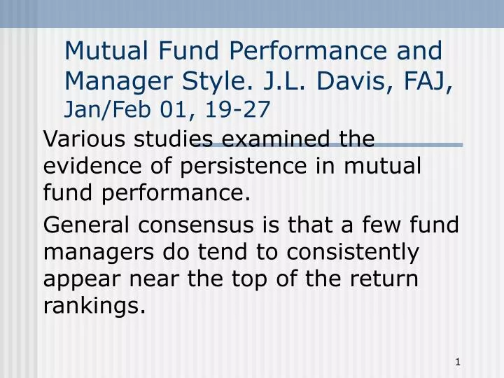 mutual fund performance and manager style j l davis faj jan feb 01 19 27