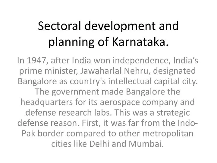 sectoral development and planning of karnataka