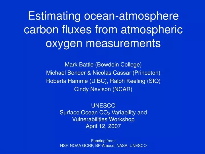estimating ocean atmosphere carbon fluxes from atmospheric oxygen measurements